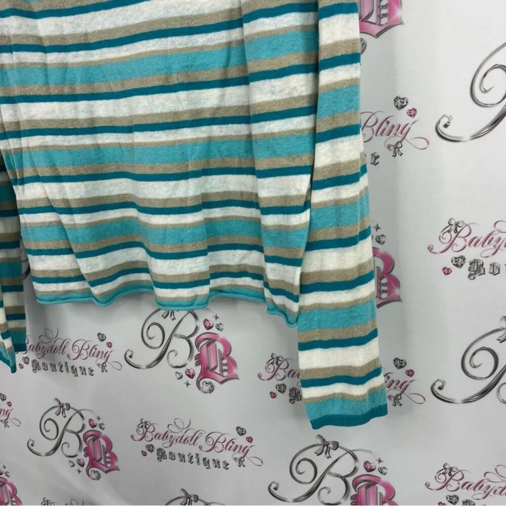 Tommy Bahama shirt long sleeves stripes Teal and Beige Striped Top